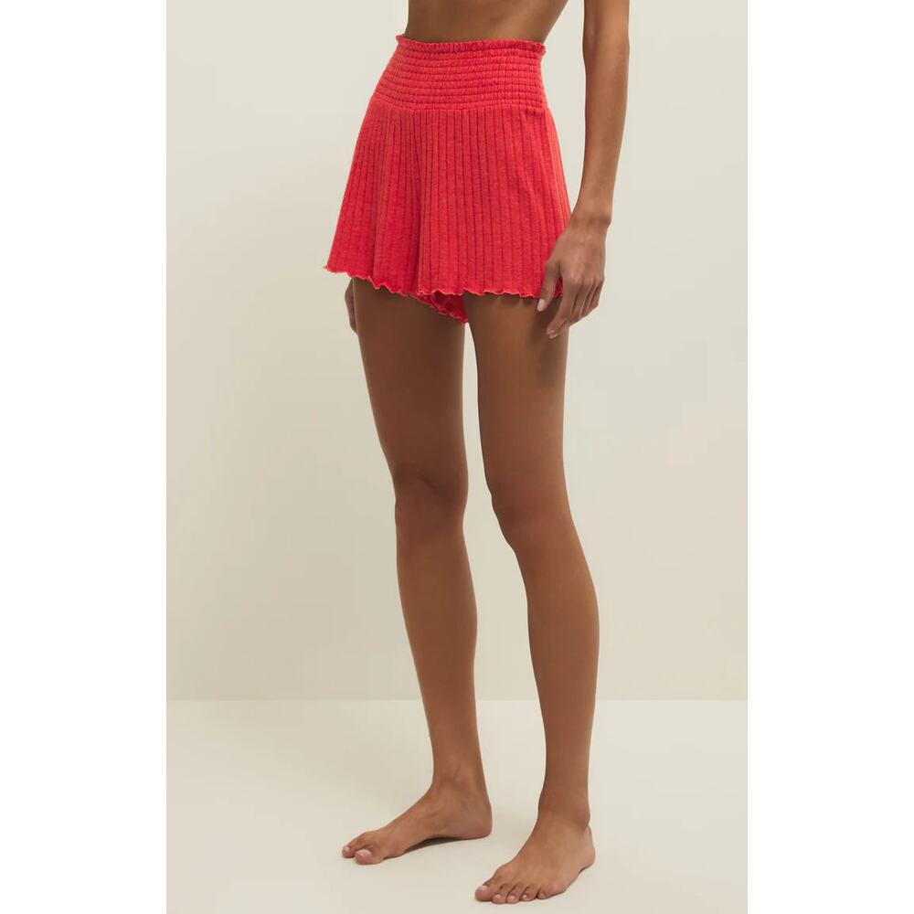 Z Supply Dawn Smocked Silky Rib Short Crimson Crush NWT VARIOUS SIZES - Picture 4 of 4